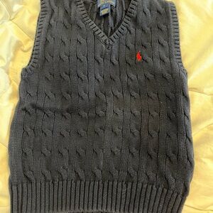 Ralph Lauren Men's Charcoal Cable Knit V-Neck Sweater Vest